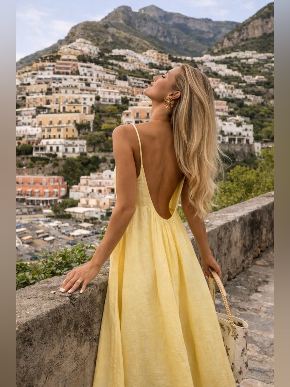 Boho low back maxi dress cami sleeveless breezy loose dress pale yellow pastel